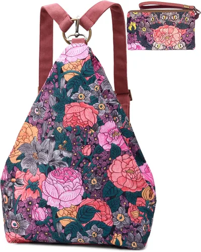 Vista 8 de Mochila pequeña bohemia de mariposa negra para mujer, mochila de viaje ligera Rojo albaricoque M