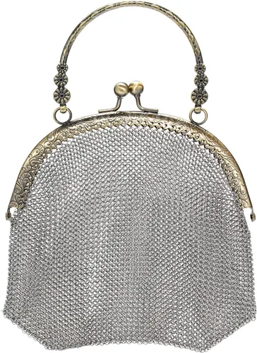 Vista 13 de Bolso de malla vintage para noche, bolso de mano antiguo para baile de graduación, cóctel, fiesta, fiesta brillante