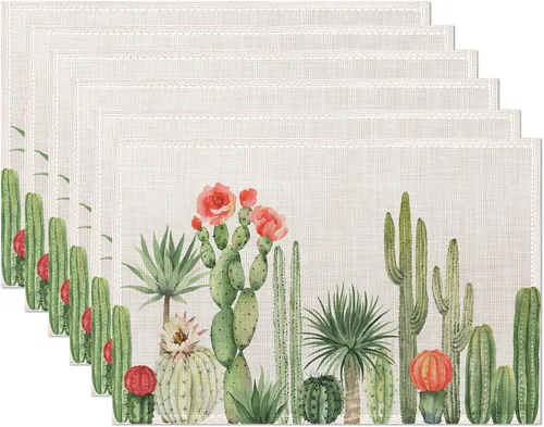 Vista 9 de Juego de 6 manteles individuales con diseño de almendros en flor, resistentes al calor, lavables, antideslizantes, para decoración de fiestas