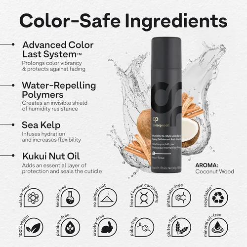 Vista 3 de Colorproof Humidity Rx Style Lock Spray para el cabello, 5 onzas líquidas, laca para el cabello sin sulfato con aroma a madera de coco