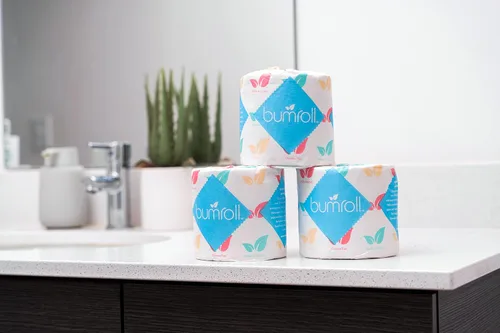 Vista 2 de 24 rollos de papel higiénico Bumroll reciclado y sostenible, suave, absorbente y ecológico, ideal para el hogar, la oficina y los baños, seguro