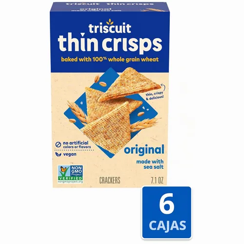 Vista 4 de Triscuit Galletas de Trigo Integral Finas y Crujientes Originales, Snacks Veganos, Galletas para Snacks al Por Mayor, Paquete de 6 Cajas de 7.1