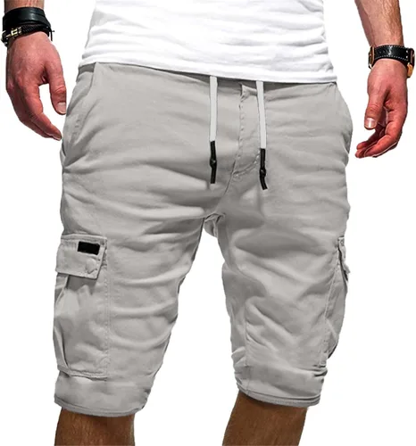 Vista 2 de Lisgai Mens Cotton Loose Drawstring Cargo Short Summer Elastic Waistband Relaxed Fit Work Shorts Outdoor Shorts with Pockets