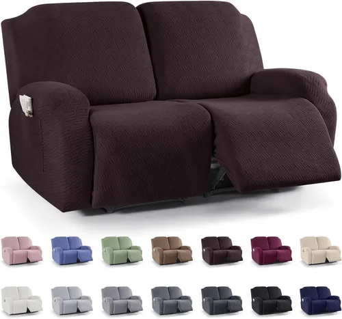 Vista 18 de KinCam Fundas para Reclinables, Fundas Elásticas para Sillas Reclinables, Fundas para Sofá Reclinable con Rayas Jacquard, Fundas Protectoras de Negro