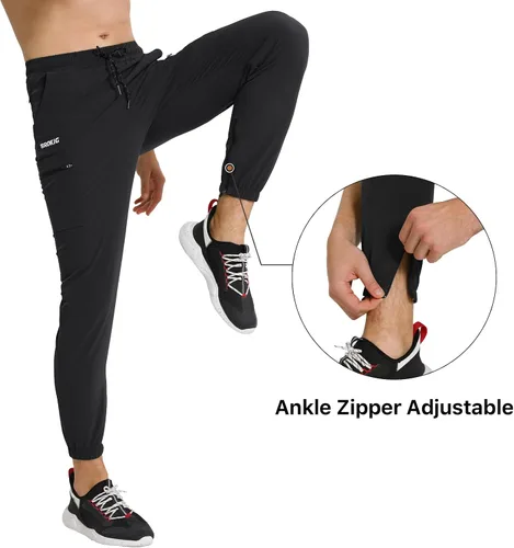 Vista 3 de BROKIG Pantalones deportivos ligeros de entrenamiento para hombre, con cremallera en el tobillo, para gimnasio, atletismo, correr, pantalones