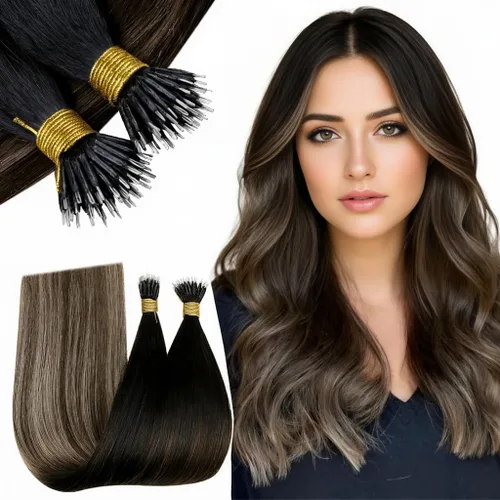 Vista 61 de RUNATURE Extensiones de cabello humano con punta en U, color marrón ceniza a rubio platino