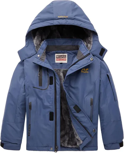 Vista 15 de WULFUL - Chaqueta impermeable de esquí para niño, con capucha, forro polar cálido, abrigo de nieve para el invierno Agua