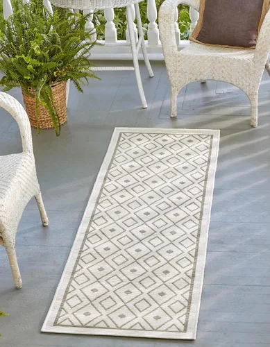 Vista 25 de Unique Loom Outdoor Trellis Collection - Alfombra de área Kafes (2 x 6 pies 1 pulgada, gris/marfil)