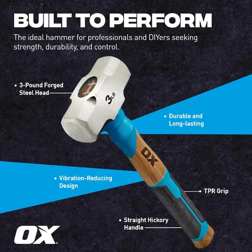 Vista 3 de OX Tools Pro Series - Martillo para enmarcar California de 3 libras, martillo de garra recta de cara fresada con cabeza de acero forjado y mango