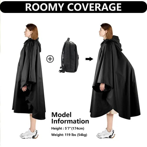 Vista 4 de AIMLYXEE Poncho de lluvia impermeable ligero reutilizable con capucha bolsillo para actividades al aire libre de adultos