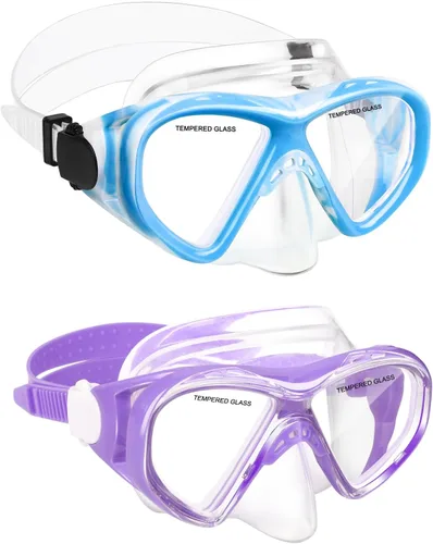 Vista 20 de ACQCES Gafas de natación para niños, máscara de buceo para niños y niñas de 5 a 15 años, gafas de natación antivaho de dos colores con cubierta