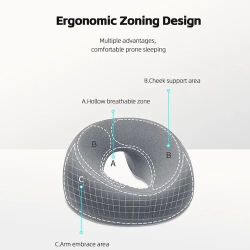 Vista 4 de Almohada boca abajo, almohada de espuma viscoelástica ajustable, material agradable a la piel, elección ideal para oficina y ocio, cojín propenso