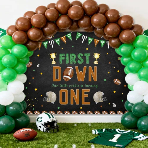 Vista 5 de AIBIIN Fondo de fútbol de 7 x 5 pies con temática de fútbol para el primer cumpleaños de niño, decoraciones de fiesta de cumpleaños con texto
