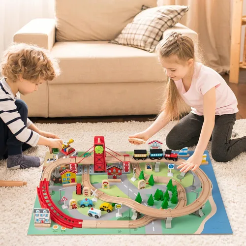 Vista 2 de GLACER Mesa de tren con almacenamiento, mesa de actividades de madera de 94