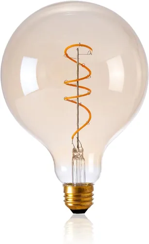 Vista 9 de OMED Bombilla Edison LED vintage G125/G40 E26, globo de gran tamaño, regulable, de vidrio ámbar, 2200 K, blanco cálido, bombilla redonda antigua