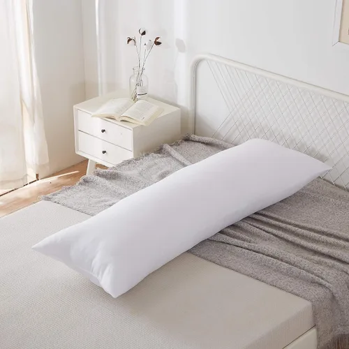 Vista 8 de Acanva Almohada de cuerpo para dormir de lado, extra suave, con funda gris, tamaño 20" x 60", color blanco