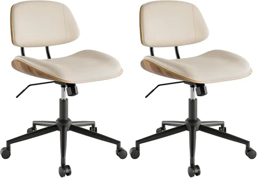 Vista 9 de Silla de oficina sin brazos con ruedas, silla de escritorio de cuero Beige