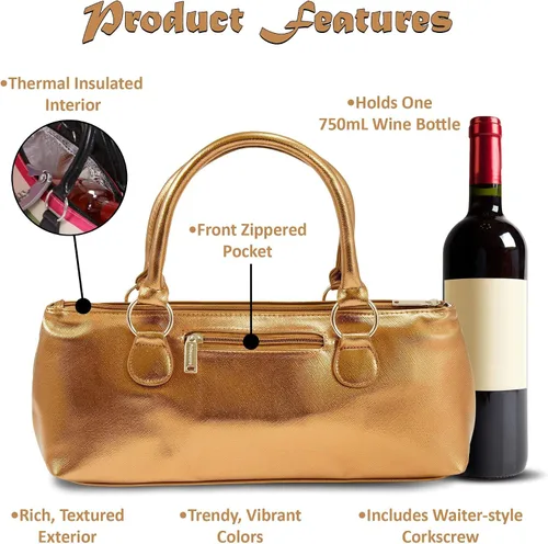 Vista 3 de Bolsa de mano de vino (aislamiento térmico) Bolsa de transporte para mujer Sostiene botellas rojas y blancas de 25.4 fl oz Moda de moda Incluye