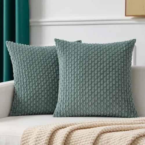 Vista 24 de Kevin Textile - Juego de 2 fundas de almohada de pana suave de 16 x 16 pulgadas, color verde aguamarina Fundas de almohada decorativas de pana