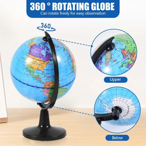 Vista 3 de KISEER Globo de mundo giratorio de 4 pulgadas con soporte para niños, aprendizaje de geografía, aula, educación u oficina, decoración del hogar