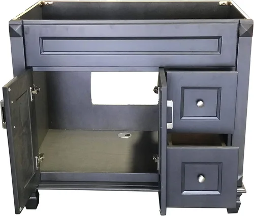 Vista 4 de Gabinete de madera maciza metálica de carbono para baño, 36 pulgadas de ancho x 21 pulgadas de profundidad x 32 pulgadas de alto (cajones derechos)
