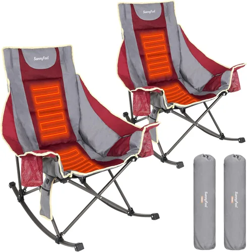 Vista 9 de SUNNYFEEL Silla Mecedora de Camping Paquete de 2, Silla Plegable de Jardín Extragrande para Exteriores con Bolsillo, Resistente