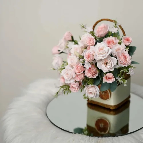 Vista 7 de Tableclothsfactory 4 arbustos Ramo de novia de seda artificial de 12 pulgadas, color oro rosa, flores sintéticas