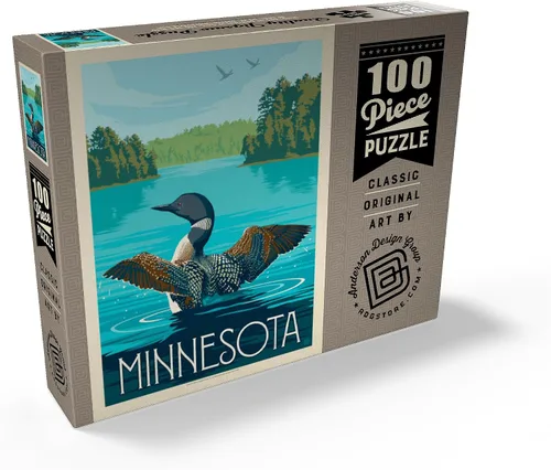 Vista 2 de MyPuzzle Minnesota: Loon, Póster vintage, rompecabezas prémium de 100 piezas para adultos
