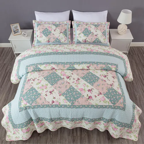 Vista 13 de Chezmoi Collection Delaney - Juego de edredón de 2 piezas, diseño floral de retazos prelavados, 100% algodón, tamaño individual