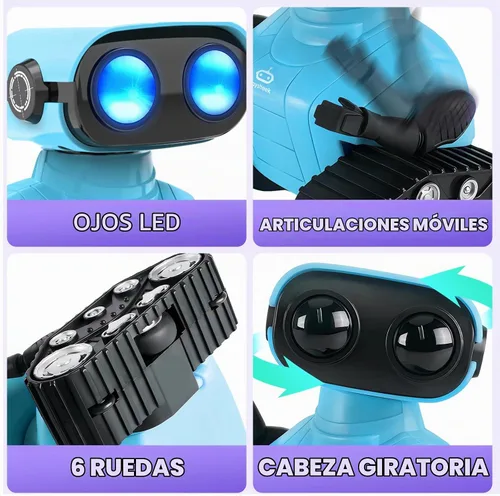 Vista 3 de Robot Toys - Robot emo recargable con auto demostración inteligente robot Azul