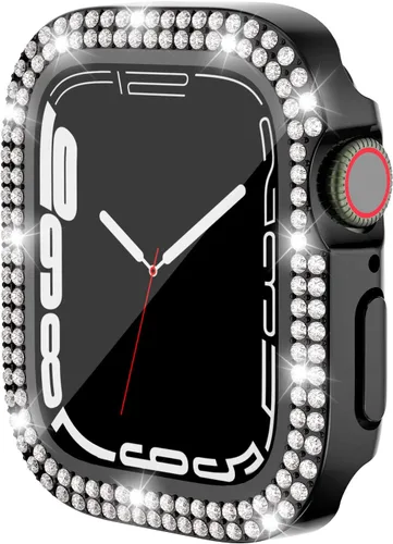 Vista 8 de Funda de dispositivo electrónico portátil para Apple Watch Series 9, 8, 7, 1.614 in, funda plateada brillante con diamantes de imitación de cristal