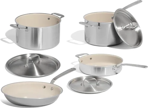 Vista 9 de Made In Cookware - Juego de utensilios de cocina antiadherentes de cerámica (mango inoxidable), revestimiento de 5 capas, incluye sartén
