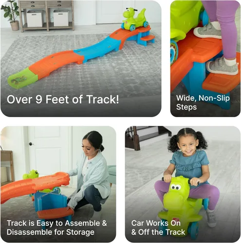 Vista 3 de Step2 Dino Dash Up & Down Roller Coaster para niños, vehículo de juguete para empujar, juego de interior/exterior, hecho de plástico duradero