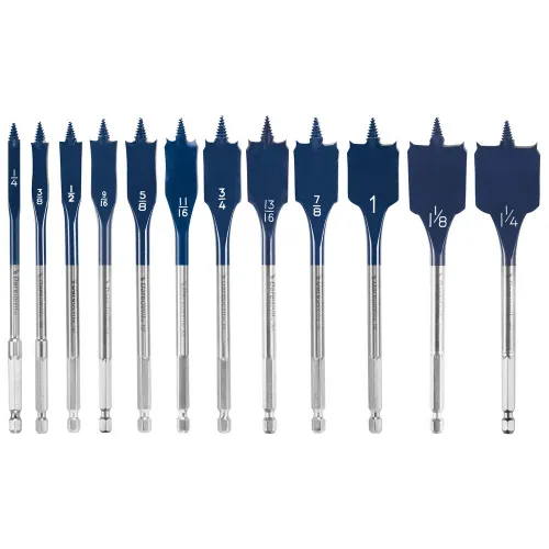 Vista 2 de BOSCH DSB5012 Juego surtido de 12 piezas de brocas de pala Daredevil, vástago hexagonal de 1/4 de pulgada, ideal para aplicaciones de perforación
