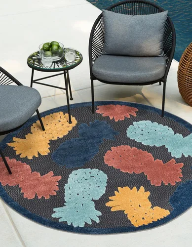 Vista 8 de Unique Loom Belize Outdoor Collection - Alfombra rectangular de 2 x 3 pies 1 pulgada, color negro y rojo óxido