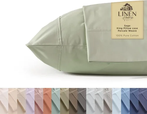 Vista 52 de Fundas de almohada 100% algodón percal con encaje fluer tamaño Queen/estándar, color blanco, 2 piezas de fundas de almohada, ropa de cama fuerte