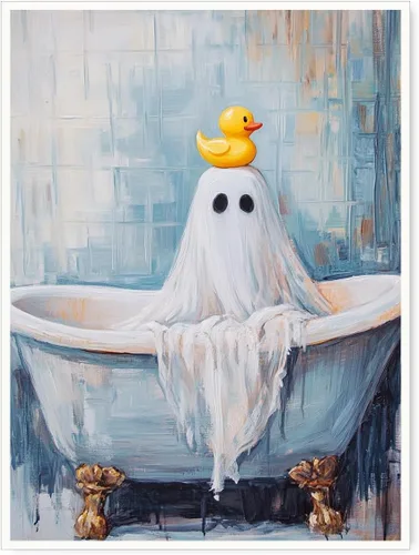 Vista 10 de Bonito arte de lectura de fantasmas, póster de pared de bosque de Halloween con hongos y plantas, impresión de lectura de fantasmas caprichosa