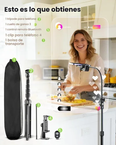 Vista 8 de CAMBOFOTO - Trípode de 82 pulgadas de alto para iPhone con cuello de cisne y control remoto, soporte