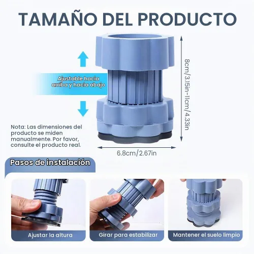 Vista 6 de Almohadilla de elevación universal para base de lavadora, almohadillas elevadoras antivibración para lavadora, soporte de nivelación ajustable