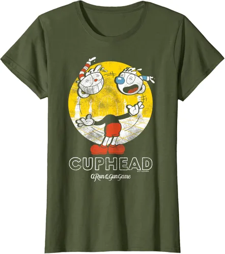 Vista 23 de Cuphead Camiseta con Mugman Head Malabarismo Negro