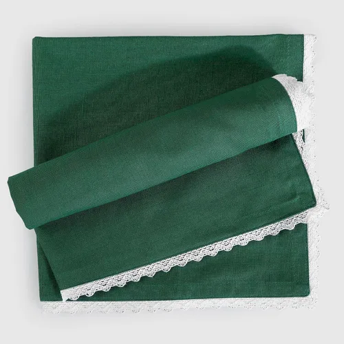 Vista 43 de FINGERCRAFT Servilletas de tela de lino y algodón de 12 unidades con esquinas ingletadas y elegante encaje para uso diario; las servilletas están