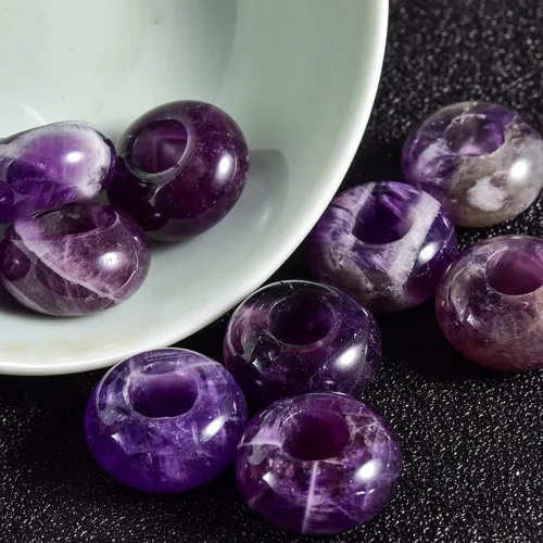 Vista 29 de Cuentas de piedra natural de agujero grande (0.23 a 0.236 pulgadas) pulidas Rondelle cuentas de piedras preciosas europeas para pulseras de dijes