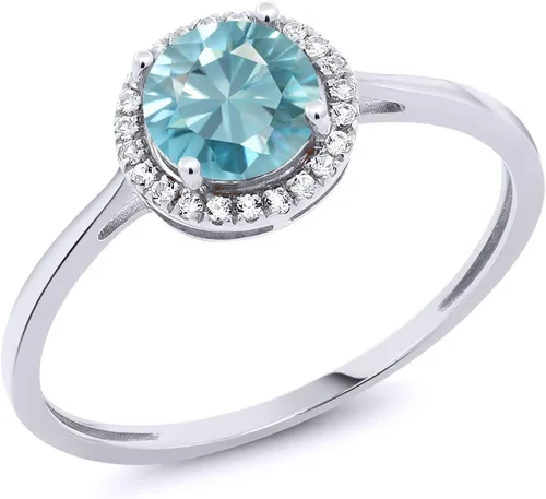Vista 19 de Gem Stone King Anillo de compromiso de boda de oro blanco de 10 quilates con piedra natal y halo de diamantes Redondo de 0.236 in Anillo de oro