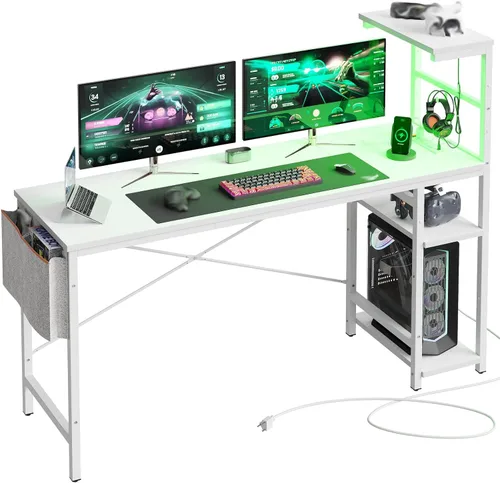 Vista 17 de Bestier - Escritorio de juegos con luces LED, escritorio para PC de 44 pulgadas para espacios pequeños, escritorio de computadora con estantes