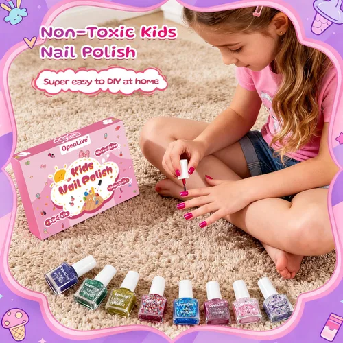 Vista 5 de OpenLive Juego de esmaltes de uñas para niños de secado rápido de 12 colores, esmalte de uñas para niños, esmalte de uñas pelable a base de agua