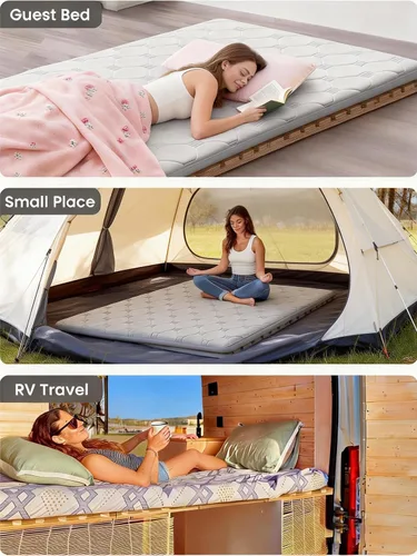 Vista 5 de Base de cama de piso, transpirable, a prueba de humedad, plegable, tatami, cama japonesa para dormir en el suelo o colchón de futón