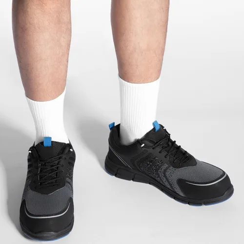 Vista 6 de SPIEZ Zapatos de seguridad para hombre, extra ligeros, transpirables, con punta compuesta, tenis de trabajo negro y azul US 7.5-12