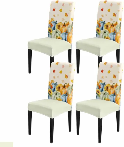 Vista 56 de Savannan - Juego de 4 fundas para sillas de árbol de Navidad, bolas de copos de nieve de color rojo invierno, fundas elásticas para sillas Parsons