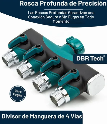 Vista 6 de DBR Tech® Divisor de manguera de 4 vías (durabilidad superior), conector de mangueras de jardín premium, válvula de agua resistente de 4 vías