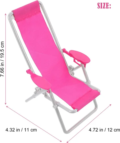 Vista 2 de Toyvian Silla de playa plegable en miniatura, muebles de casa de muñecas, silla de cubierta Longue Deck Mini Accesorios de muebles Accesorios Rosy 3